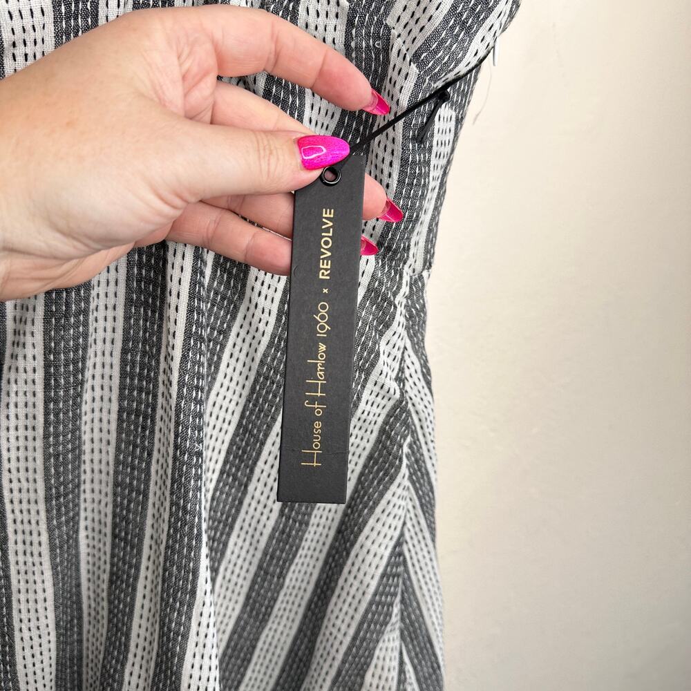 NWT House of Harlow x Revolve Amina White Black Embroidered Stripe Mini Dress Sm - Picture 7 of 13